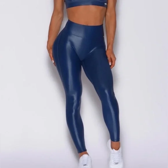 Bombshell Sportswear Blue Shimmer Leggings Size M Made in USA - Picture 5 of 13